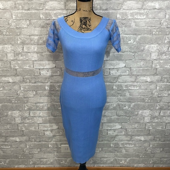 Almost Famous Ribbed Light Blue MIDI Dress - Picture 1 of 7